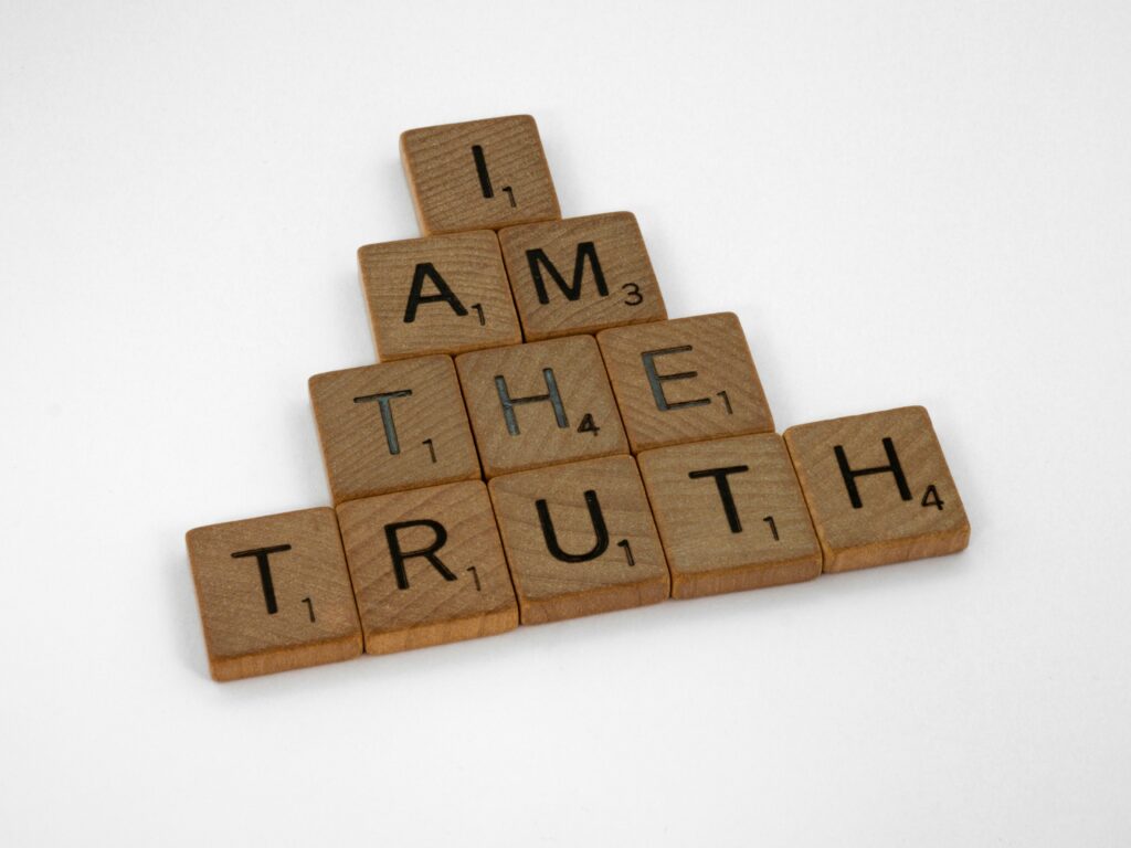 scrabble letters put in I am the truth representing ethics of artificial intelligence