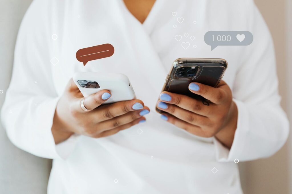 woman holding two phones representing two ai chatbots